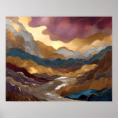 水彩抽象芸術絵画の金ゴールド紫ブルーII ポスター (正面)