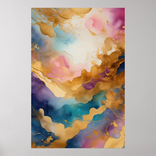 水彩抽象芸術絵画の金ゴールド2:3 ポスター (正面)