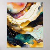 水彩抽象芸術絵画の金ゴールド4:5 ポスター (正面)