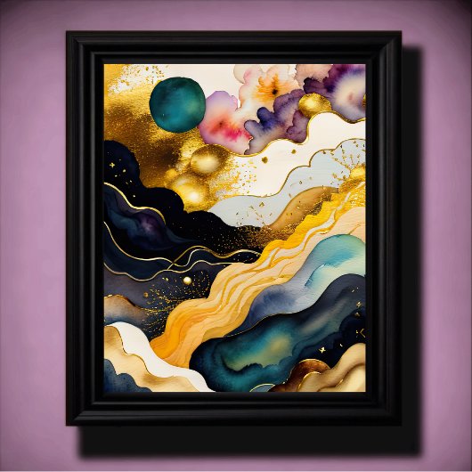 水彩抽象芸術絵画の金ゴールド4:5 ポスター
