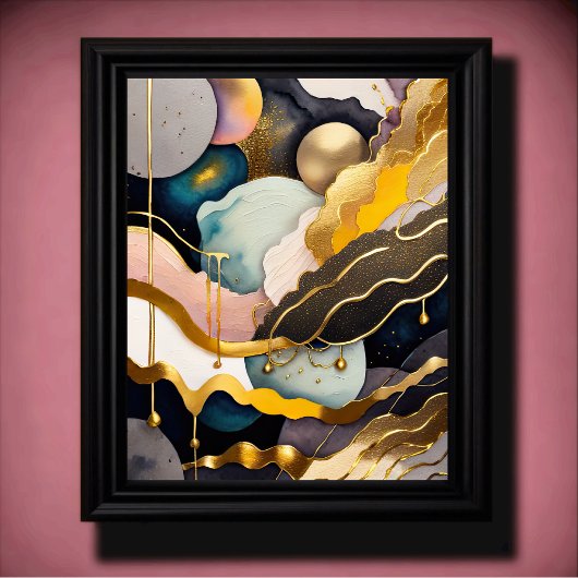 水彩抽象芸術絵画の金ゴールド4:5 ポスター