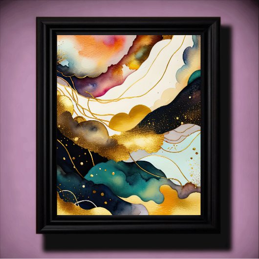 水彩抽象芸術絵画の金ゴールド4:5 ポスター