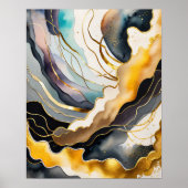 水彩抽象芸術絵画の金ゴールド4:5 ポスター (正面)
