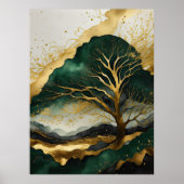 水彩抽象芸術絵画横金ゴールドV ポスター (正面)