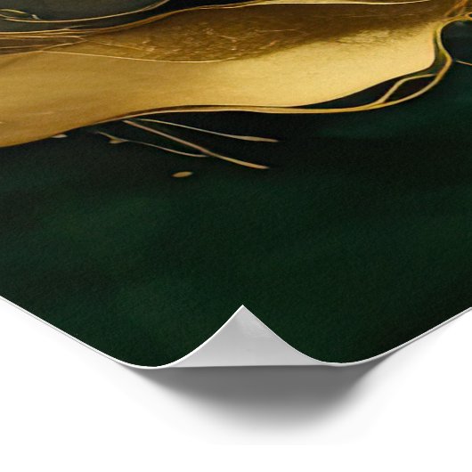 水彩抽象芸術絵画風景の緑金ゴールド ポスター (角)