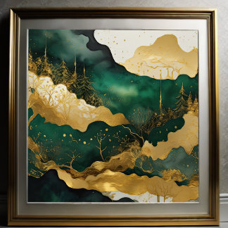 水彩抽象芸術絵画風景の金ゴールド1:1 II ポスター