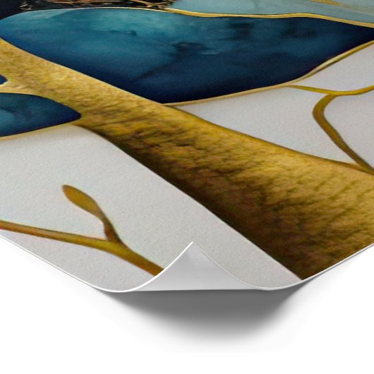 水彩抽象芸術絵画風景の金ゴールド4:3 ポスター (角)