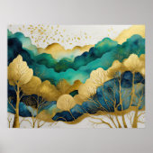 水彩抽象芸術絵画風景の金ゴールド4:3 ポスター (正面)