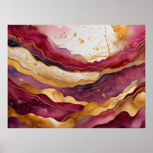 水彩抽象芸術絵画風景の金ゴールド4:3 ポスター (正面)