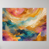 水彩抽象芸術絵画風景の金ゴールド4:3 ポスター (正面)