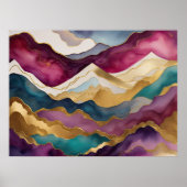 水彩抽象芸術絵画風景の金ゴールド4:3 ポスター (正面)