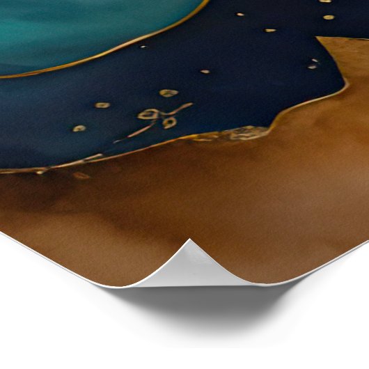 水彩抽象芸術絵画風景の金ゴールド4:3 ポスター (角)