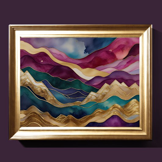 水彩抽象芸術絵画風景の金ゴールド4:3 ポスター
