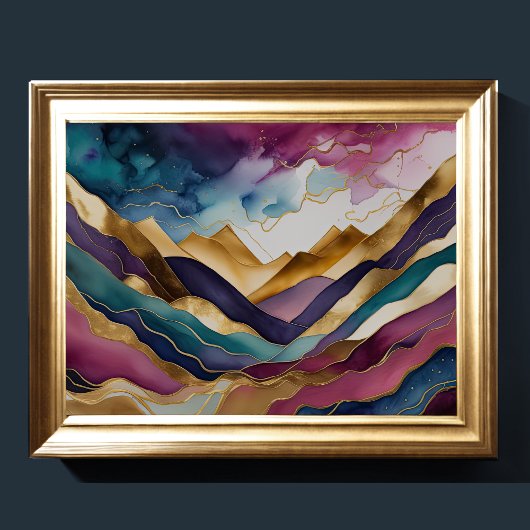 水彩抽象芸術絵画風景の金ゴールド4:3 ポスター