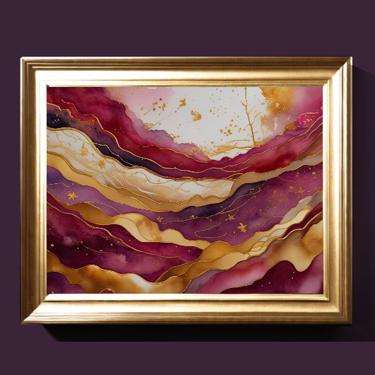 水彩抽象芸術絵画風景の金ゴールド4:3 ポスター