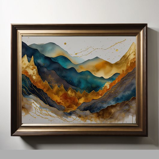 水彩抽象芸術絵画風景の金ゴールド4:3 ポスター