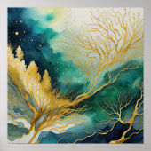 水彩抽象芸術絵画風景金ゴールド1:1 ポスター (正面)