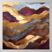 水彩抽象芸術絵画風景金ゴールド1:1 ポスター (正面)