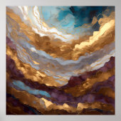 水彩抽象芸術絵画風景金ゴールド1:1 ポスター (正面)