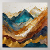 水彩抽象芸術絵画風景金ゴールド1:1 ポスター (正面)