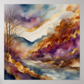 水彩抽象芸術絵画風景金ゴールド1:1 ポスター (正面)