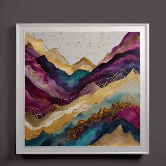 水彩抽象芸術絵画風景金ゴールド1:1 ポスター