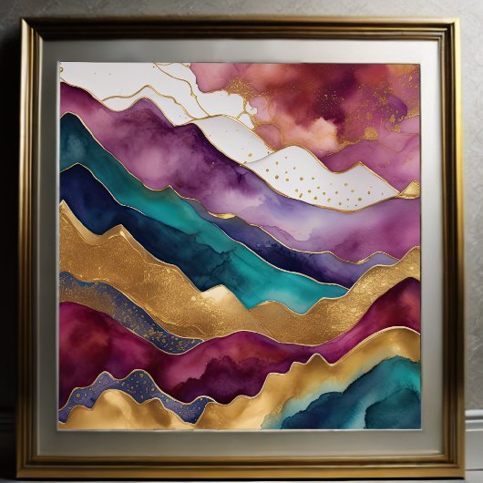 水彩抽象芸術絵画風景金ゴールド1:1 ポスター