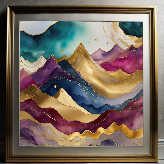 水彩抽象芸術絵画風景金ゴールド1:1 ポスター