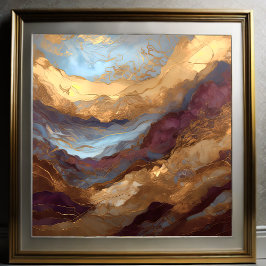 水彩抽象芸術絵画風景金ゴールド1:1 ポスター