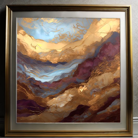 水彩抽象芸術絵画風景金ゴールド1:1 ポスター