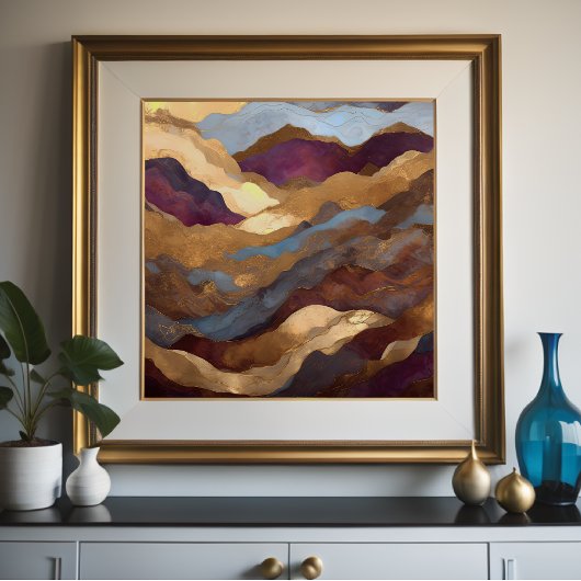 水彩抽象芸術絵画風景金ゴールド1:1 ポスター