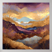 水彩抽象芸術絵画風景金ゴールド1:1 ポスター (正面)