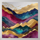 水彩抽象芸術絵画風景金ゴールド1:1 ポスター (正面)