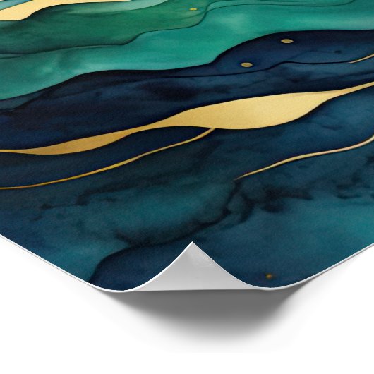 水彩抽象芸術絵画風景金ゴールド1:1 ポスター (角)