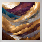 水彩抽象芸術絵画風景金ゴールド1:1 ポスター (正面)