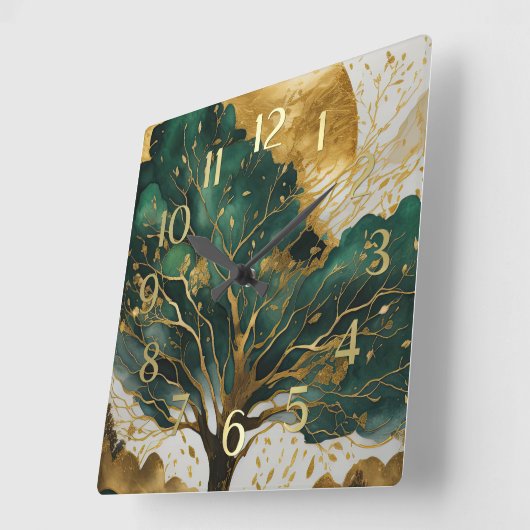 水彩抽象芸術絵画風景金ゴールドII スクエア壁時計 (傾斜)