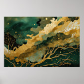 水彩抽象芸術絵画風景金ゴールドII ポスター (正面)