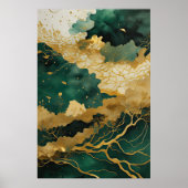 水彩抽象芸術絵画風景金ゴールドIV ポスター (正面)