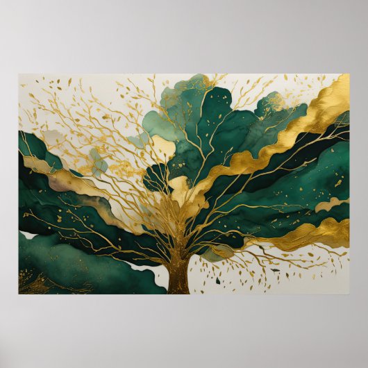 水彩抽象芸術絵画風景金ゴールドIV ポスター (正面)