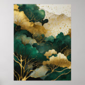 水彩抽象芸術絵画風景金ゴールドVI ポスター (正面)