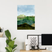 水彩抽象芸術緑山風景画 ポスター (ホームオフィス)