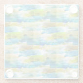 水彩抽象芸術緑、青 ガラスコースター (裏面)