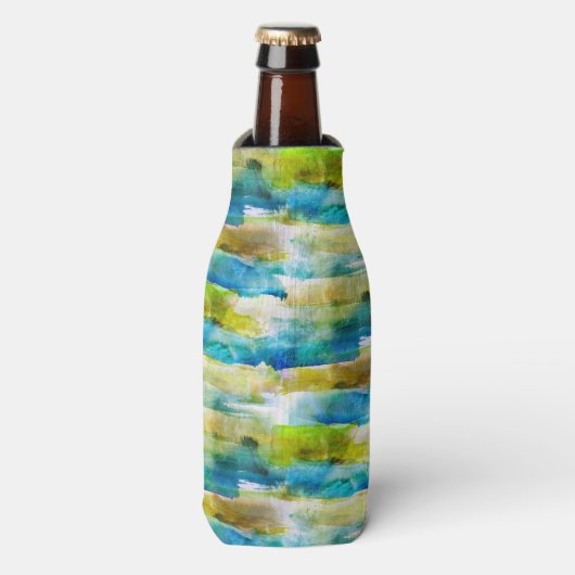 水彩抽象芸術緑、青 ボトルクーラー (ボトル正面)
