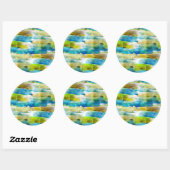 水彩抽象芸術緑、青 ラウンドシール (シート)