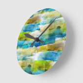 水彩抽象芸術緑、青 ラウンド壁時計 (傾斜)