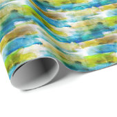 水彩抽象芸術緑、青 ラッピングペーパー (ロールコーナー)