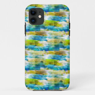 水彩抽象芸術緑、青 iPhone 11 ケース