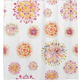 水彩抽象芸術花模様 シャワーカーテン