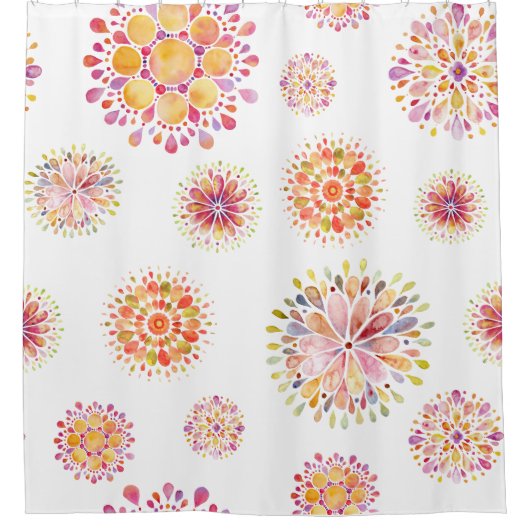 水彩抽象芸術花模様 シャワーカーテン (正面)