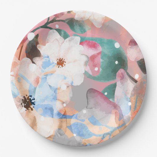 水彩抽象芸術花1 ペーパープレート (正面)